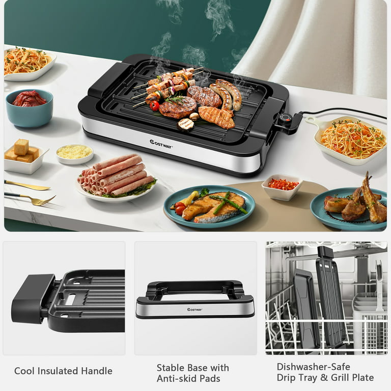 1500W Electric Grill Indoor Grill with Removable Plates - Costway