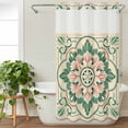 thumbnail image 3 of Pink Green Flower No Hook Shower Curtain Waterproof, Bathroom Curtains with Snap in Liners and See Through Top Window, Elegant Spring Floral Abstract Art Hotel Style Bathtub Curtains Shower 36"Wx78"L, 3 of 8