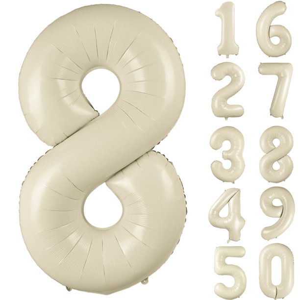 Globo con números Yeodong, lámina gigante de color blanco crema, 40 cm, #8