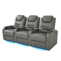 comfiroom Leather Home Theater Seating Seats, Simple Style Dual Power Electric Headrest Game Seats Leather Movie Theater Chairs Theater Recliner Sofa with Type-C USB Charger (Grey, Row of 3)