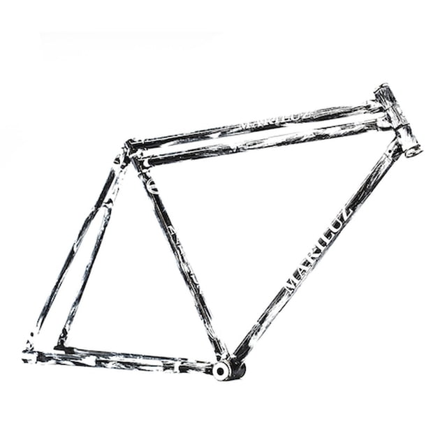 cuadro para bicicleta r28 salpicado negro std ingles mariluz negro, vista lateral 3/4 del cuadro con acabado salpicado negro y logotipo Mariluz en el tubo diagonal; geometría de triángulo con tubo superior, tubo diagonal, caja de pedalier y vainas traseras, compatible con rueda 28" y montaje estándar, sobre fondo blanco.