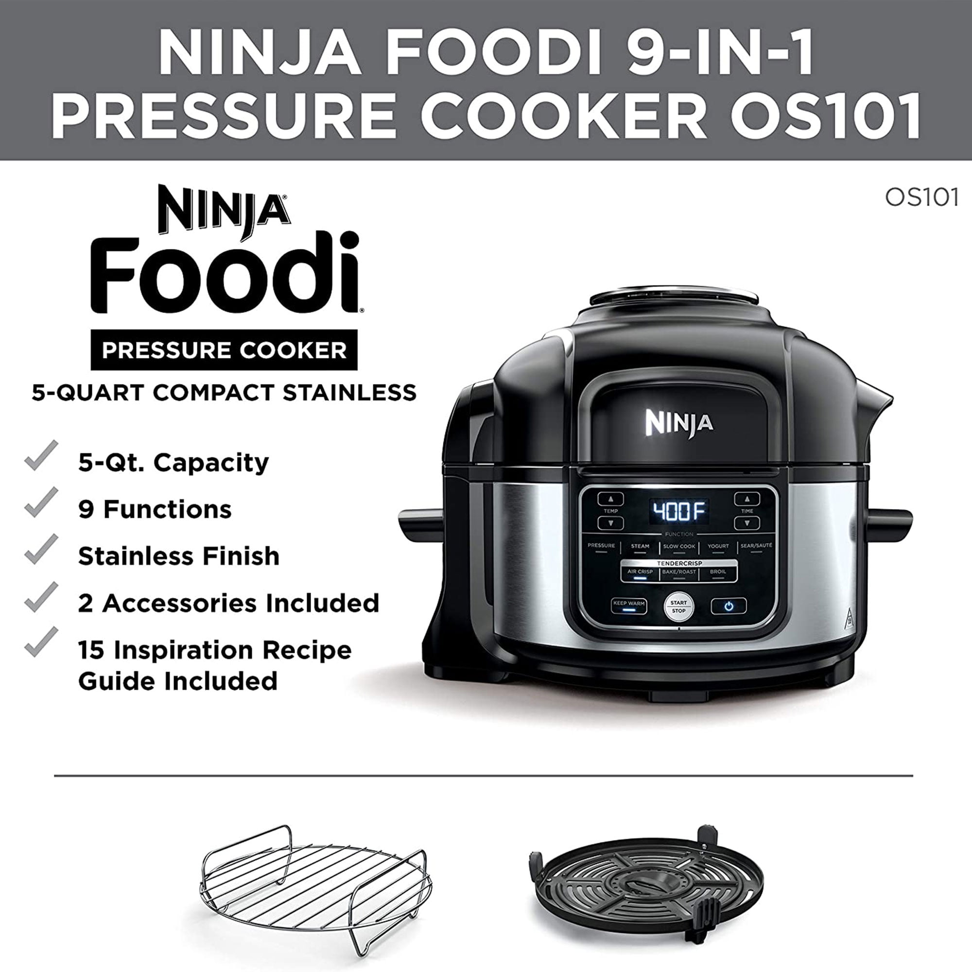NINJA OP301 Foodi 9-in-1 Pressure, Slow Cooker, Air Fryer and More, with  6.5 Quart Capacity and a High Gloss Finish (Renewed)
