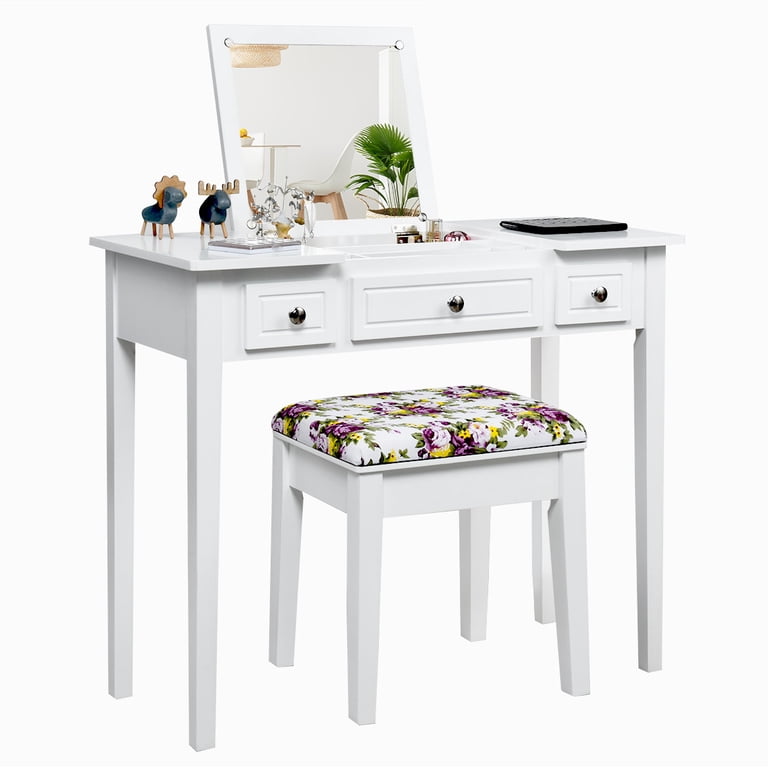 Costway Vanity Dressing Table with Stool, Flip-Top Makeup Desk