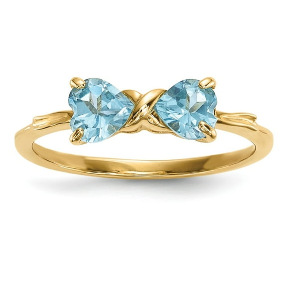 14K Yellow Gold Ring Band Birthstone (12) December Swiss Blue Topaz Heart