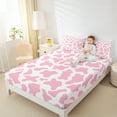 thumbnail image 3 of Manfei Girls Cow Print Twin Sheet Sets, White Pink Abstract Twin Fitted Sheet, Chic Fashion Flat Sheet, Luxury Bedroom Decor, 3pcs, 3 of 6
