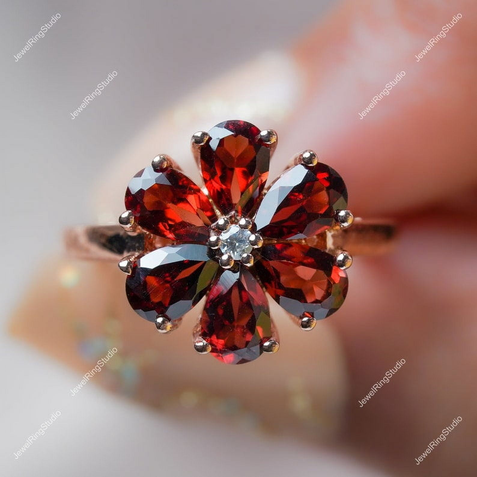 Garnet Gemstone Gold Ring Engagement Women Ring January Birthstone Ring For Women Jewelry Anniversary Gift