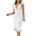 thumbnail image 2 of YTCAMLO Deep V Neck Midi Dresses for Women Formal Sleeveless Fishtail Bodycon Dress Mermaid Dress Ruffle Cocktail Party Dress, 2 of 7