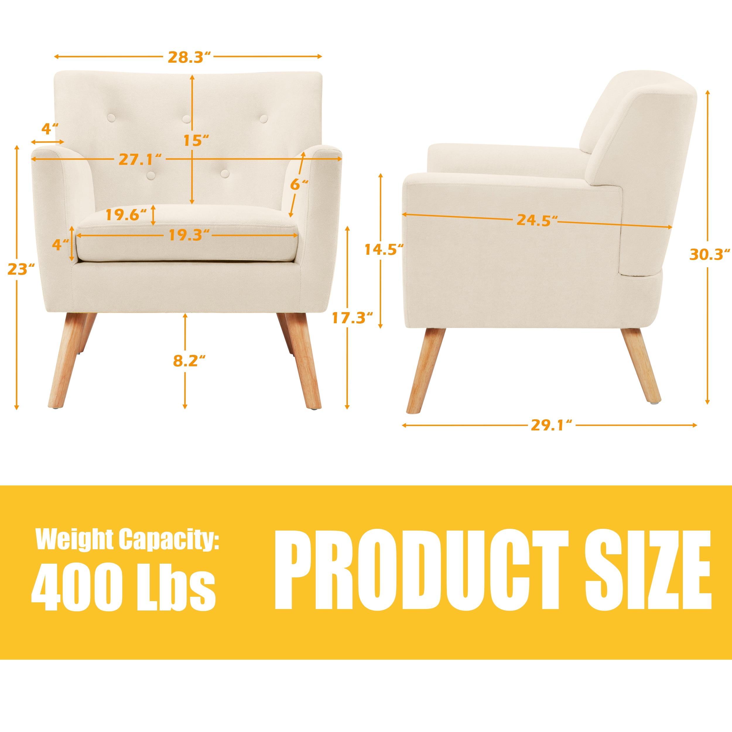 TrumanPick Mid Century Accent Chairs, Set of 2 Modern Living Room Armchair Tufted Single Sofa Lounge Chair for Bedroom, Beige