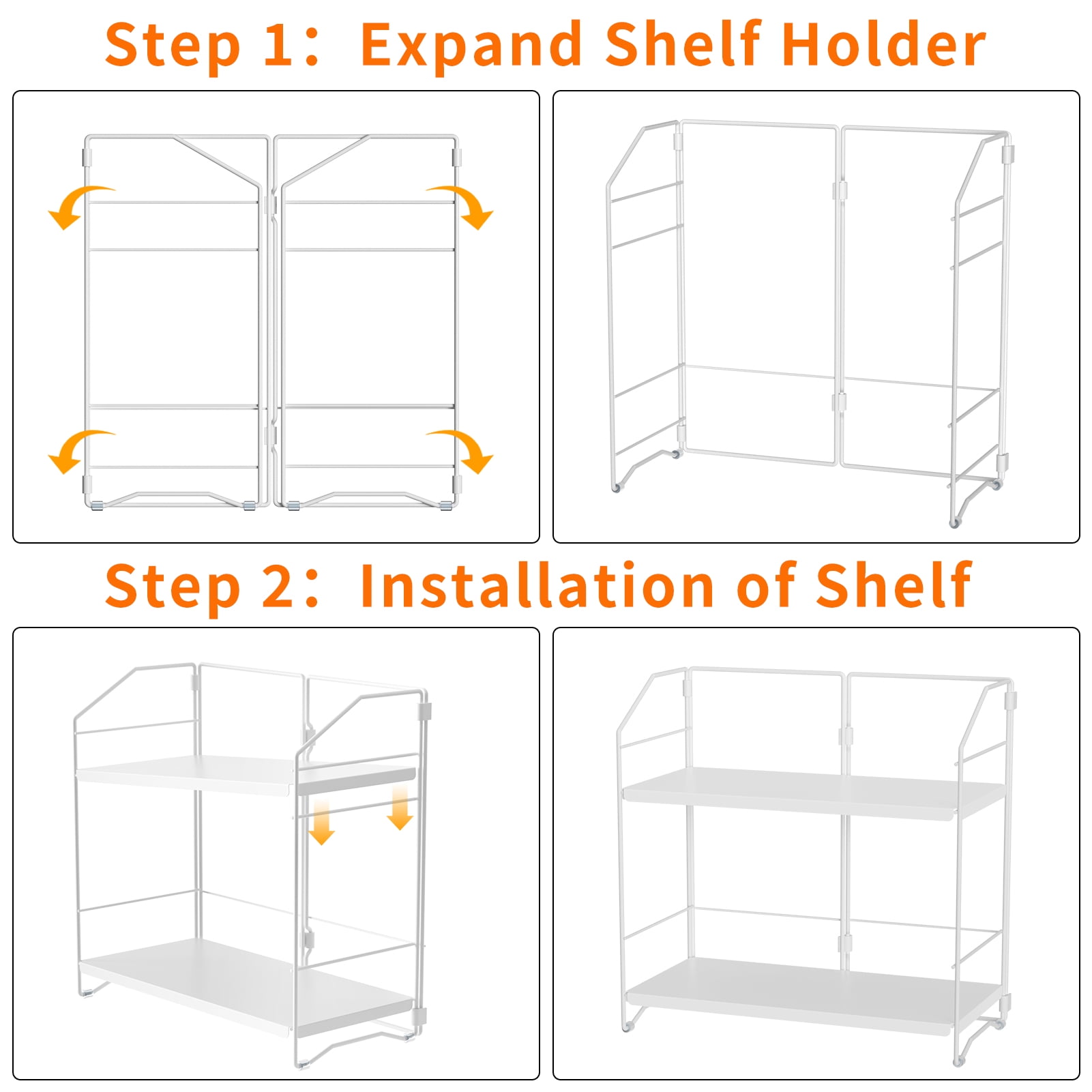 BOIVSHI Bathroom Counter Organizer, 2-Tier Standing Countertop Shelf, Height Adjustable Spice Rack Organizer, Cosmetic Storage Organizer for Bathroom, Desktop, Metal White