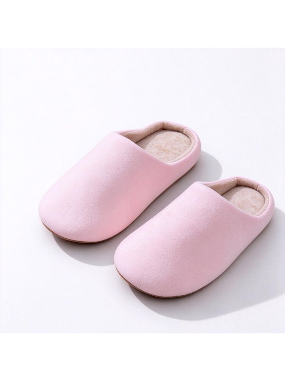 Soft Cushion Slippers For Women Closed Toe Warm Fleece House Shoes Non Slip Soft Sole Bedroom Slippers Pink