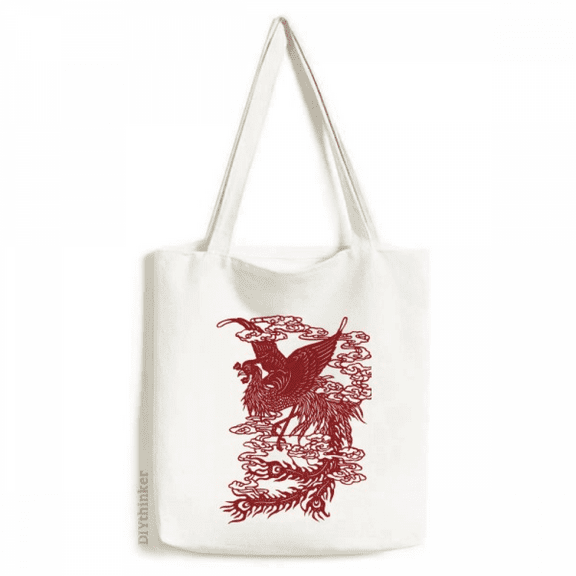 Chinese Phoenix Bird Animal Portrait Tote Canvas Bag Shopping Satchel Casual Handbag