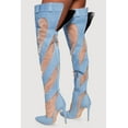 thumbnail image 3 of Women's Chevron Mesh Insert Denim Thigh High Stiletto Heel Boots, 3 of 3