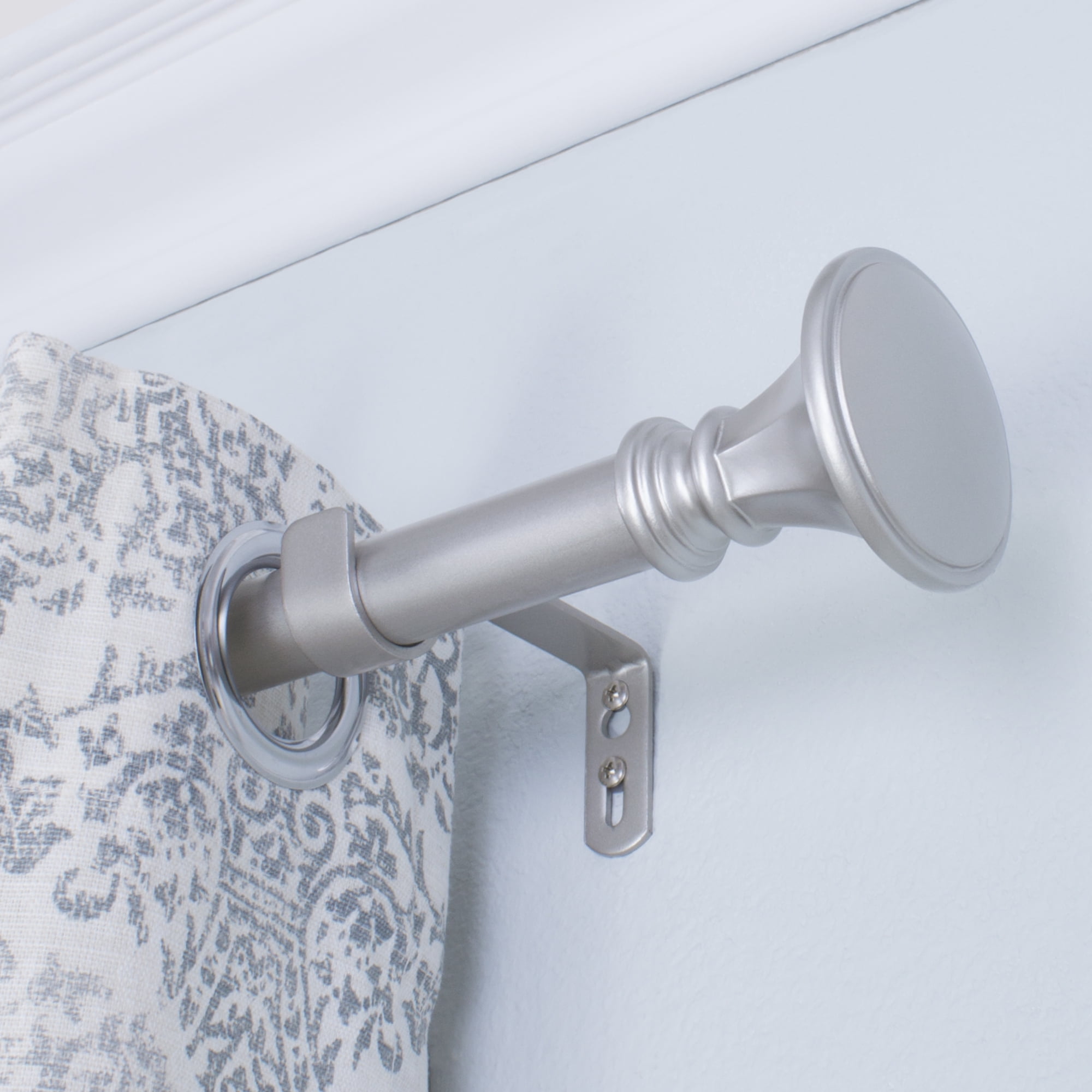 Decopolitan FACETED TRUMPET CURTAIN ROD SET, 72 to 144 Inches, Antique Silver