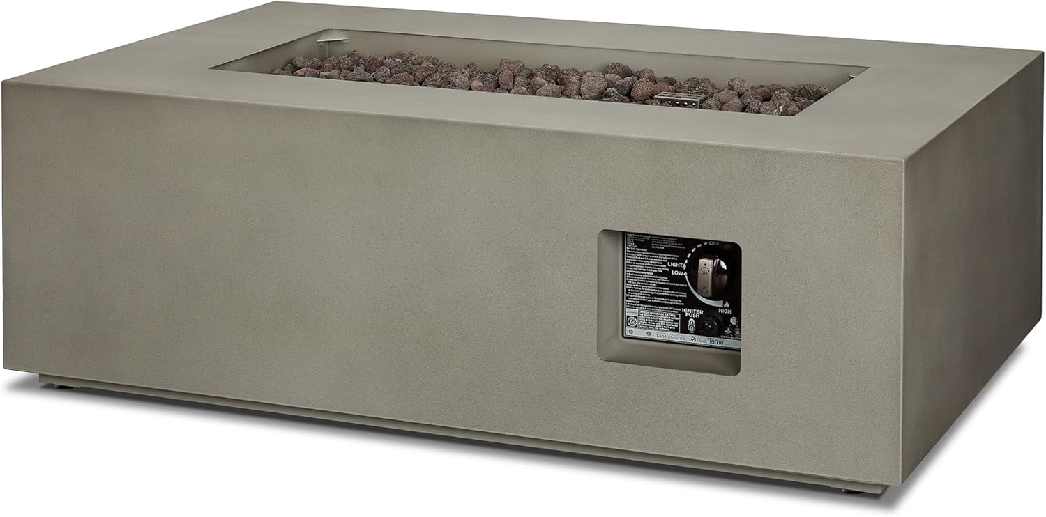 Real Flame Aegean 42" Rectangle Steel Propane or Natural Gas Fire Pit Table in Mist Gray