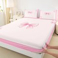 thumbnail image 3 of Homewish Initial Letter M Queen Sheet Sets,Cute Cartoon Bow Flat Sheet,Pink Bowknot Queen Fitted Sheet For Girl,Breathable Bedroom Decoration,4-Piece, 3 of 7