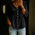 thumbnail image 2 of Fall clothes for women Baeitkot V Neck Button Down Velvet Babydoll Top Loose Fit Solid Color Shirt for Autumn Weekend Outings Black S, 2 of 8