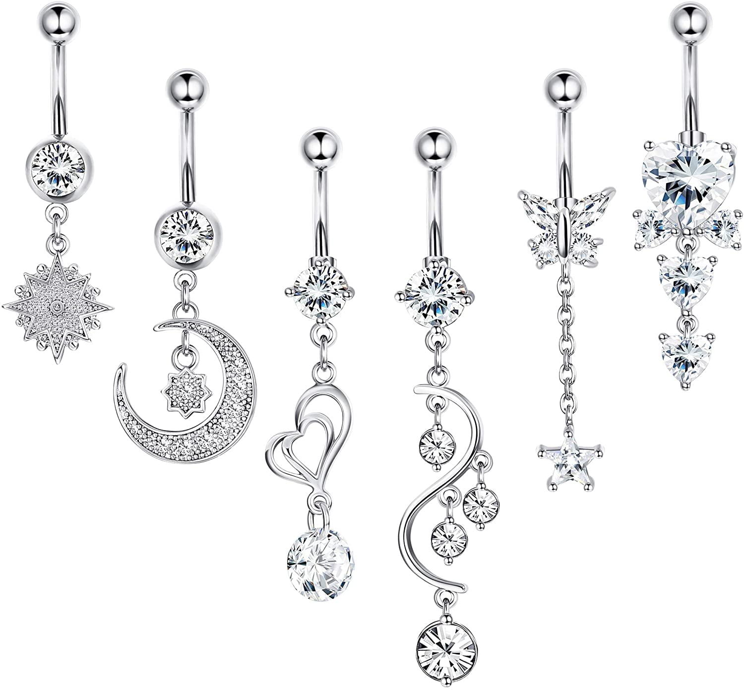 5 Logo Steel Ball 14g Belly Button Rings WHOLESALE Navel Naval Body Jewelry 