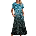 thumbnail image 1 of Fankiway Robe Longue Ample à Manches Courtes avec Poche et Col Rond Imprimé pour Femmes Rondes Robes de Printemps pour Femmes 5739, 1 of 4