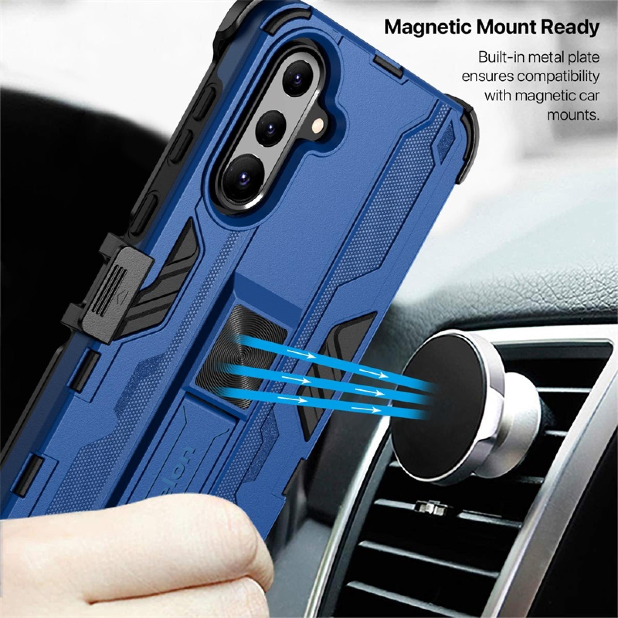 Rugged Phone Case with Holster for Samsung Galaxy A36 5G – Reflex Series Shockproof Cover with Rotating Belt Clip, Dual-Layer Protection & Kickstand – Reflex Blue