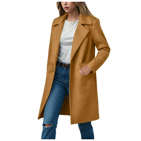 kamemir Women's 2024 Fall Long Blazer Jackets Long Sleeve Lapel Pockets Loose Fit Work Casual Blazers(Yellow,M)