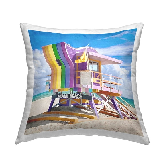 Stupell Industries Purple Lifeguard Hut Square Decorative Printed Throw Pillow, 18 x 18