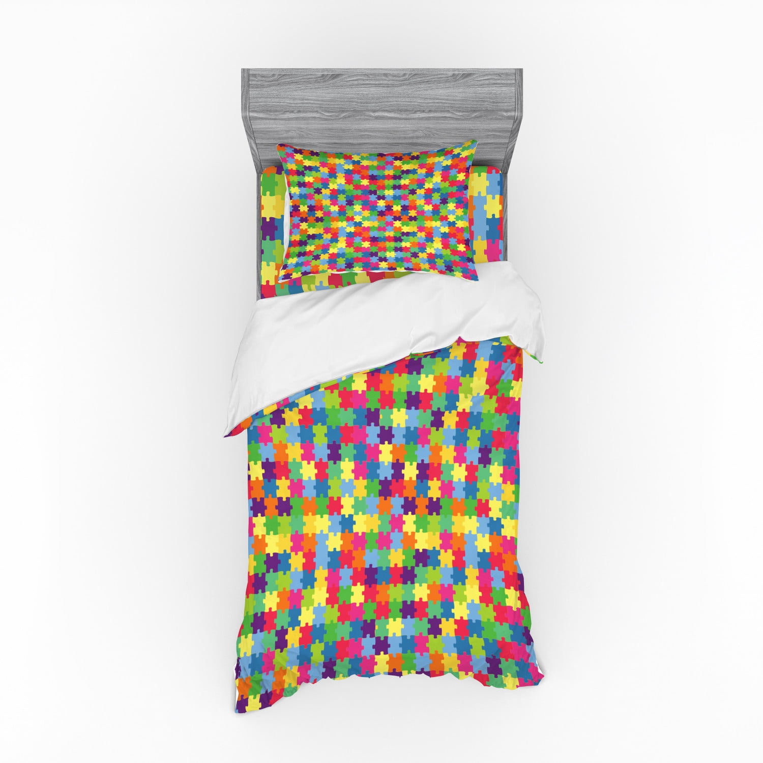 Colorful Duvet Cover Set, Geometric Design Patchwork of Puzzle Pieces
