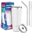 thumbnail image 5 of THILY Vacuum Insulated Tumbler Stainless Steel 26 oz Coffee Cup with 2 Lids and Straws, Powder Coated Travel Mug, Keeps Ice Drinks Cold, White, 5 of 5