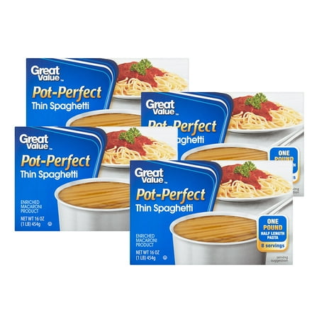 Semolina Spaghetti - (4 Pack) Great Value Pot-Perfect Thin Spaghetti, 16 oz