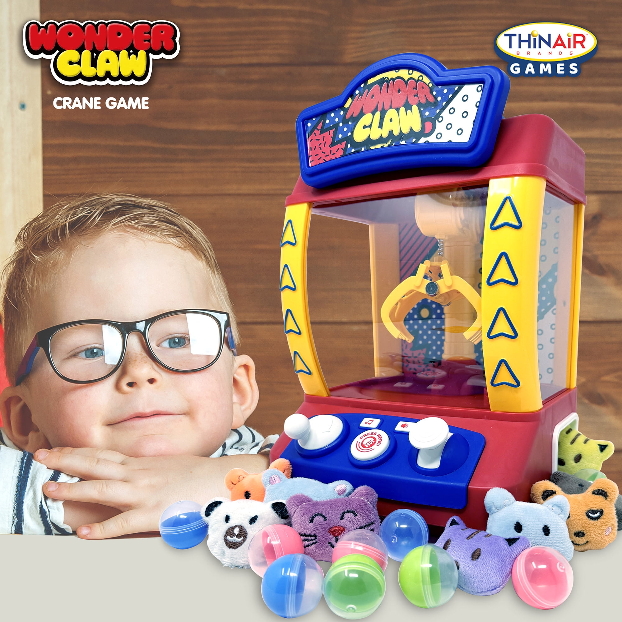 Thin Air Games: Wonder Claw Crane Machine Game - Sounds Arcade Style Game, Motorized Claw Toy Grabber, 9 Balls, Stuffed Animal Prizes, Family-Kids 3+