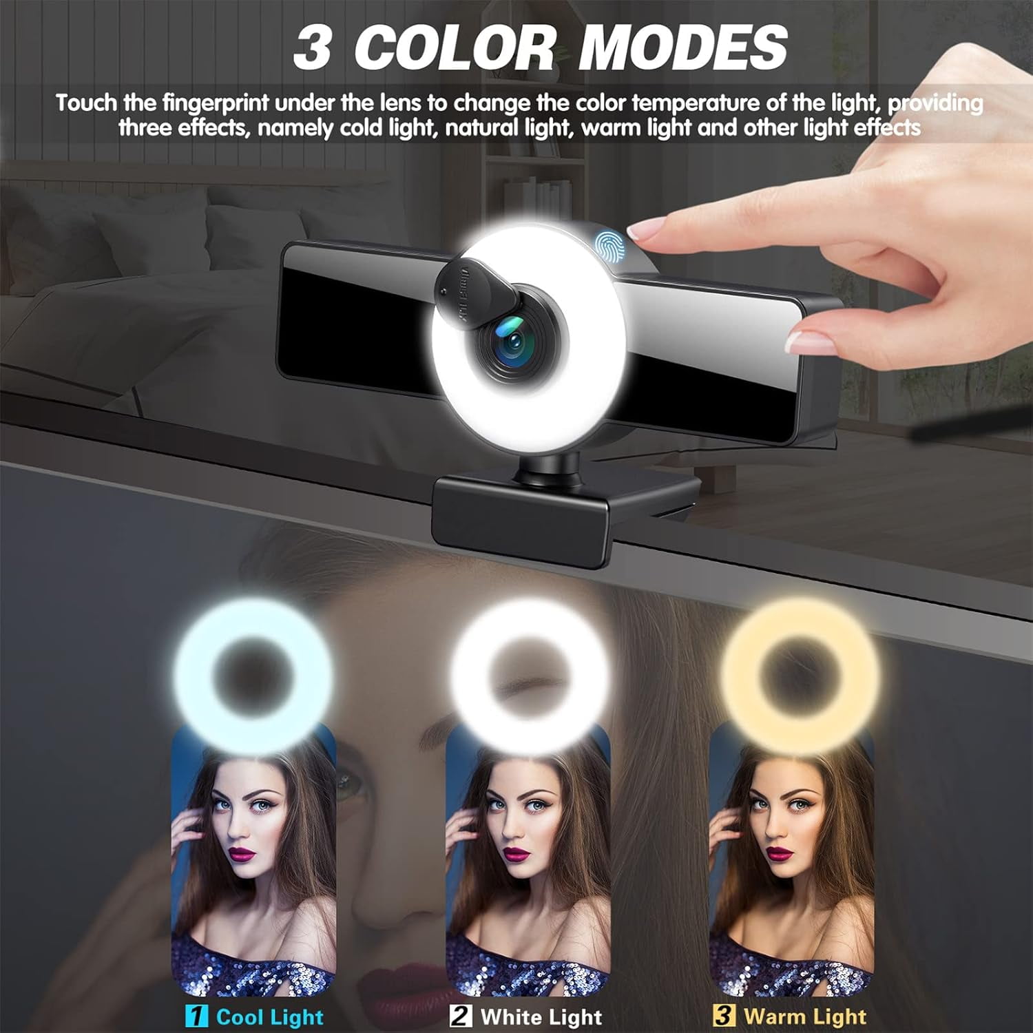 2K Webcam with Ring Light for Streaming, Webcam with Microphone for Desktop Laptop, Streaming Camera for PC Gaming Camera, Noise-Canceling Mics Web camera with Privacy Cover and Tripod