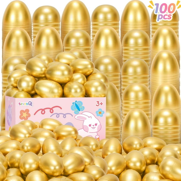 Huevos de Pascua SevenQ rellenables de plástico dorado, 100 unidades, para niños