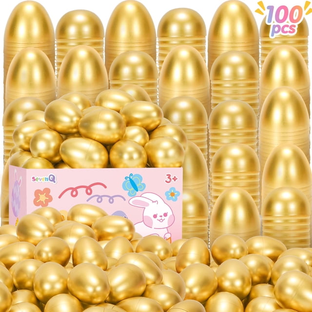 Huevos de Pascua SevenQ rellenables de plástico dorado, 100 unidades, para niños