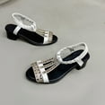 thumbnail image 6 of Womens Sandals Summer Women Beach Fashion Casual Daily Chunky Heel Open Toe Elastic Ankle Strap Peep Toe Rhinestone Slippers Shoes White 5, 6 of 8