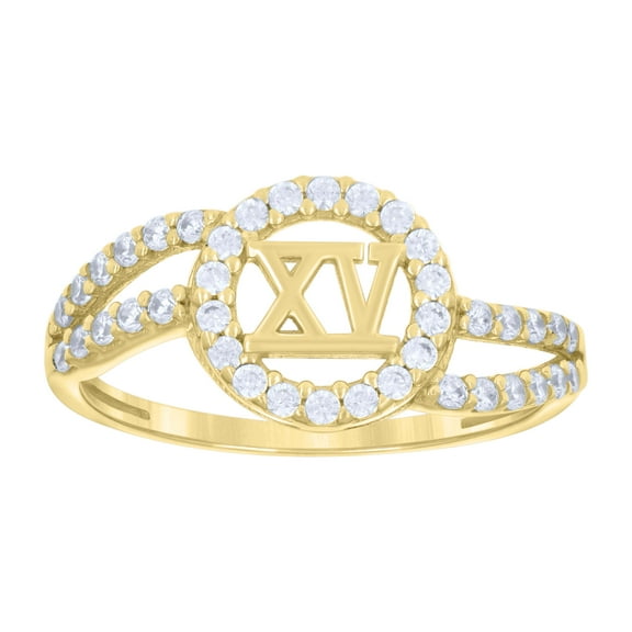 10kt Real Yellow Gold Womens Cubic-Zirconia 15 Quinceanera Ring