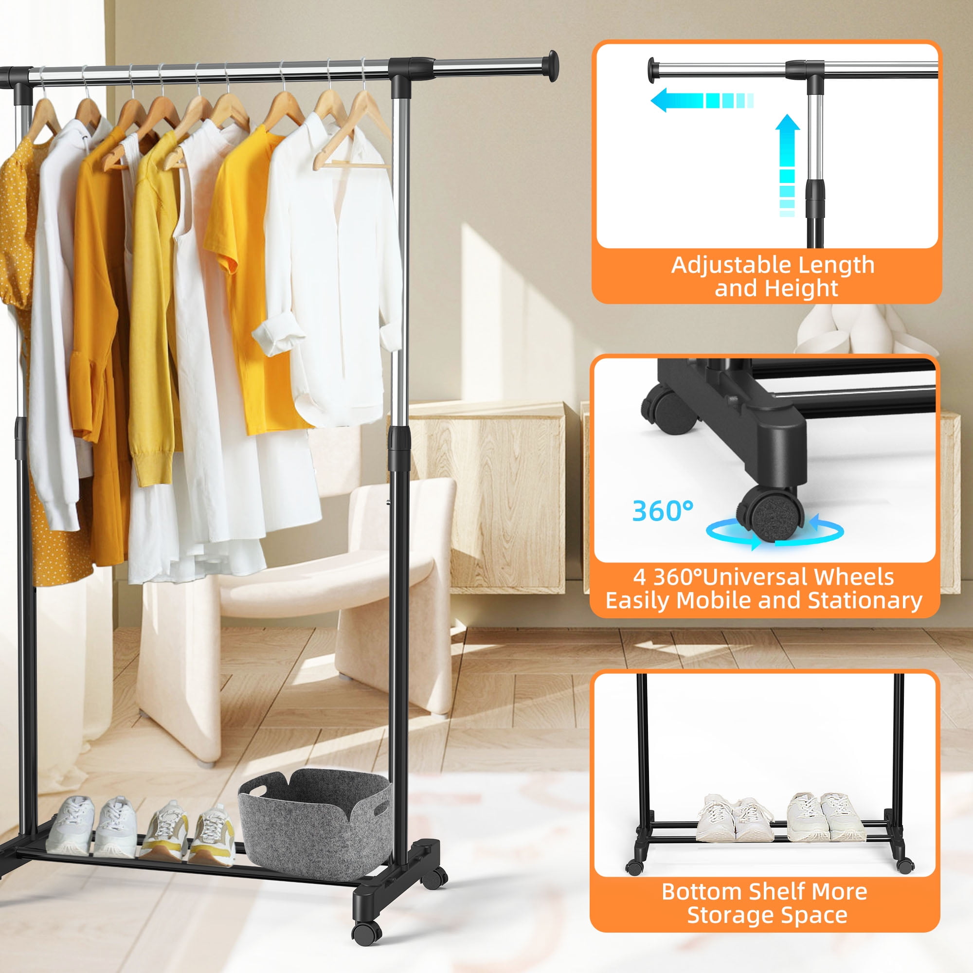 Single pole telescopic clothes rack sale