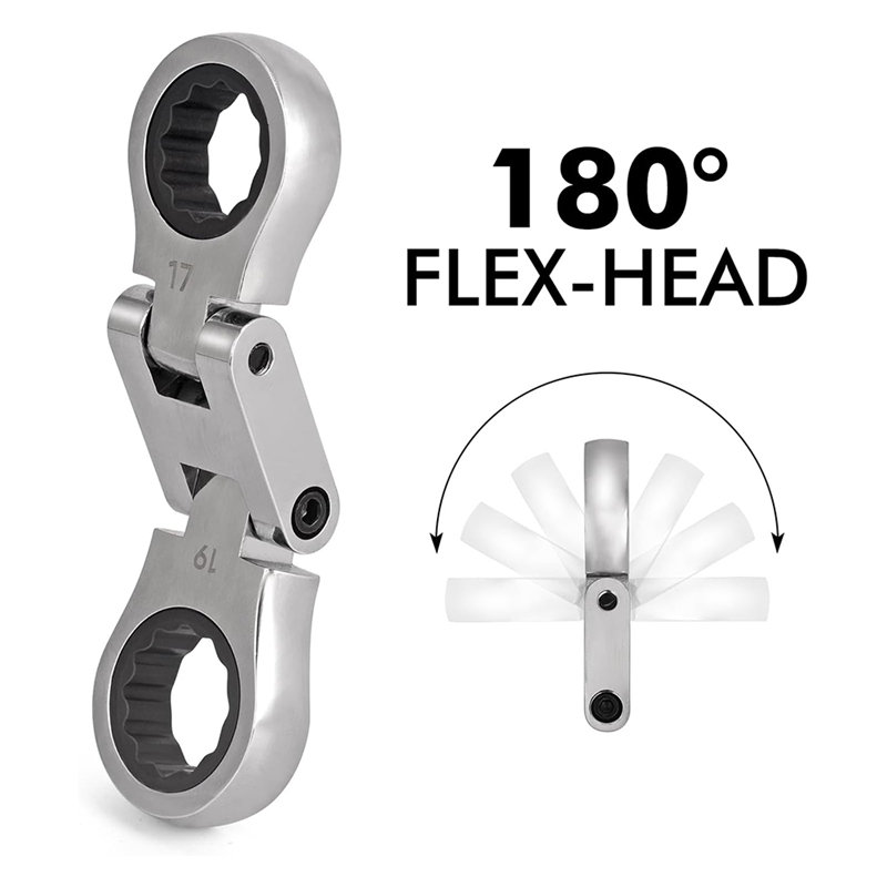 5 Pieces Stubby Wrenches Set, Flex Head Ratcheting Wrench Set Double Box End Ratchet Wrench Metric 8 -19 mm