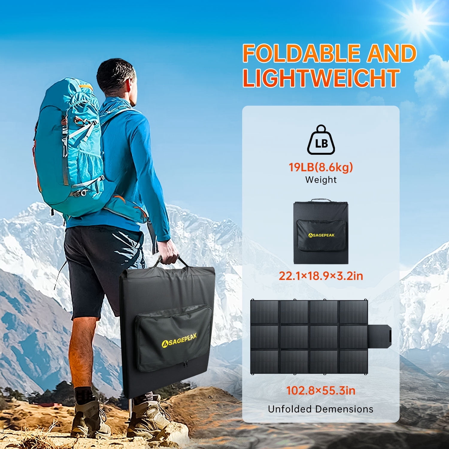 SAGEPEAK 500W Foldable Solar Panel, 23% High Efficiency IP67 Waterproof Solar Charger for Power Station, RV, Camping