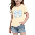 thumbnail image 2 of Agkizg Girls Bow Print T-Shirt Short Sleeve Cotton Breathable Crewneck Top for Kids Cute Summer Tee, Sizes 5-6 Years, 2 of 5