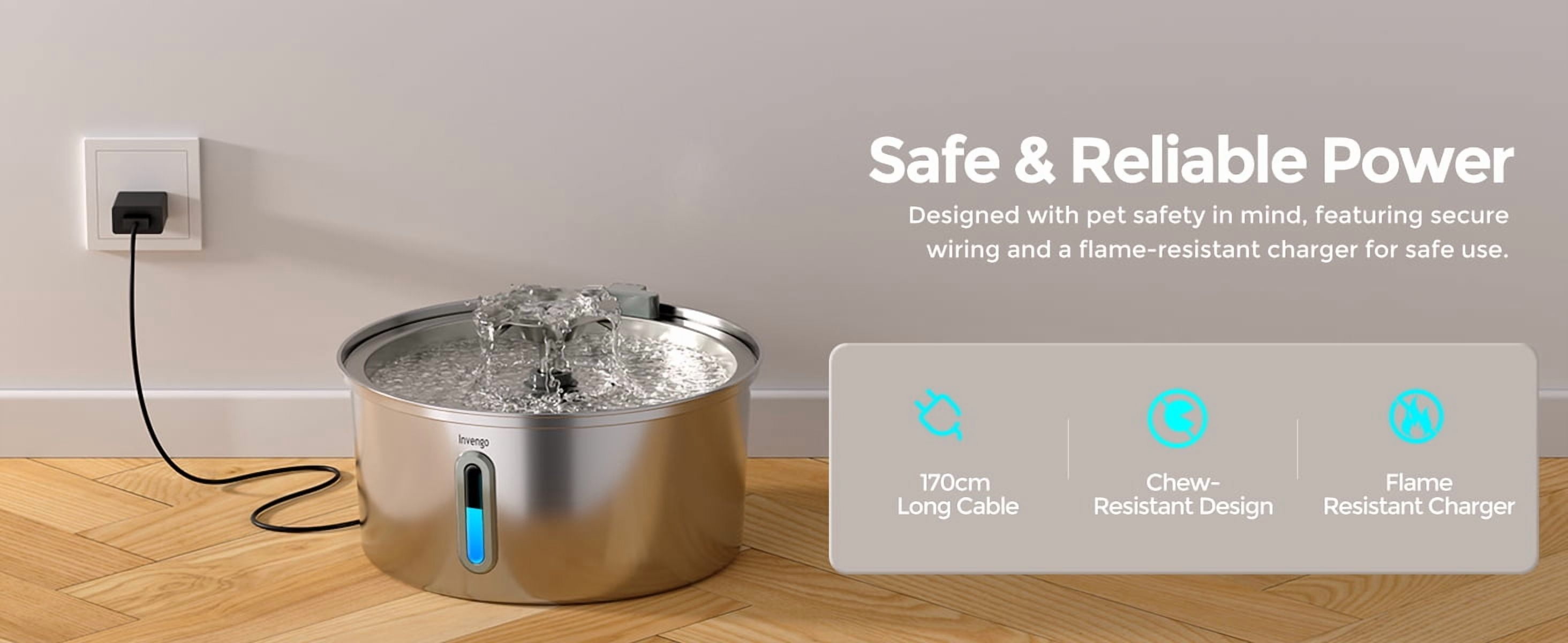 3.2L/108oz Stainless Steel Cat Water Fountain, Invengo Automatic Pet Water Dispenser with 2 Flow Modes, BPA-Free, Food-Grade Metal, Ultra-Quiet Pump for Indoor Cats &Dogs