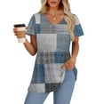 thumbnail image 4 of TQWQT Women Summer Tops Plus Size Short Sleeve Peplum Tops Babydoll V Neck Tunic Top Color Block Tees Puff Sleeve Blouse Maternity Clothes Blue XL, 4 of 5