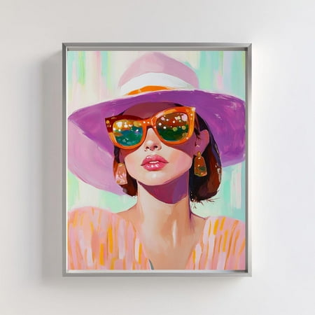 Chic Portrait Artwork, Modern Fashion Wall Art With Hat And Sunglasses, Vibrant Feminine Decor, Glamour Illustration Wall Art, Modern Wall Decor, 12x18 UNFRAMED