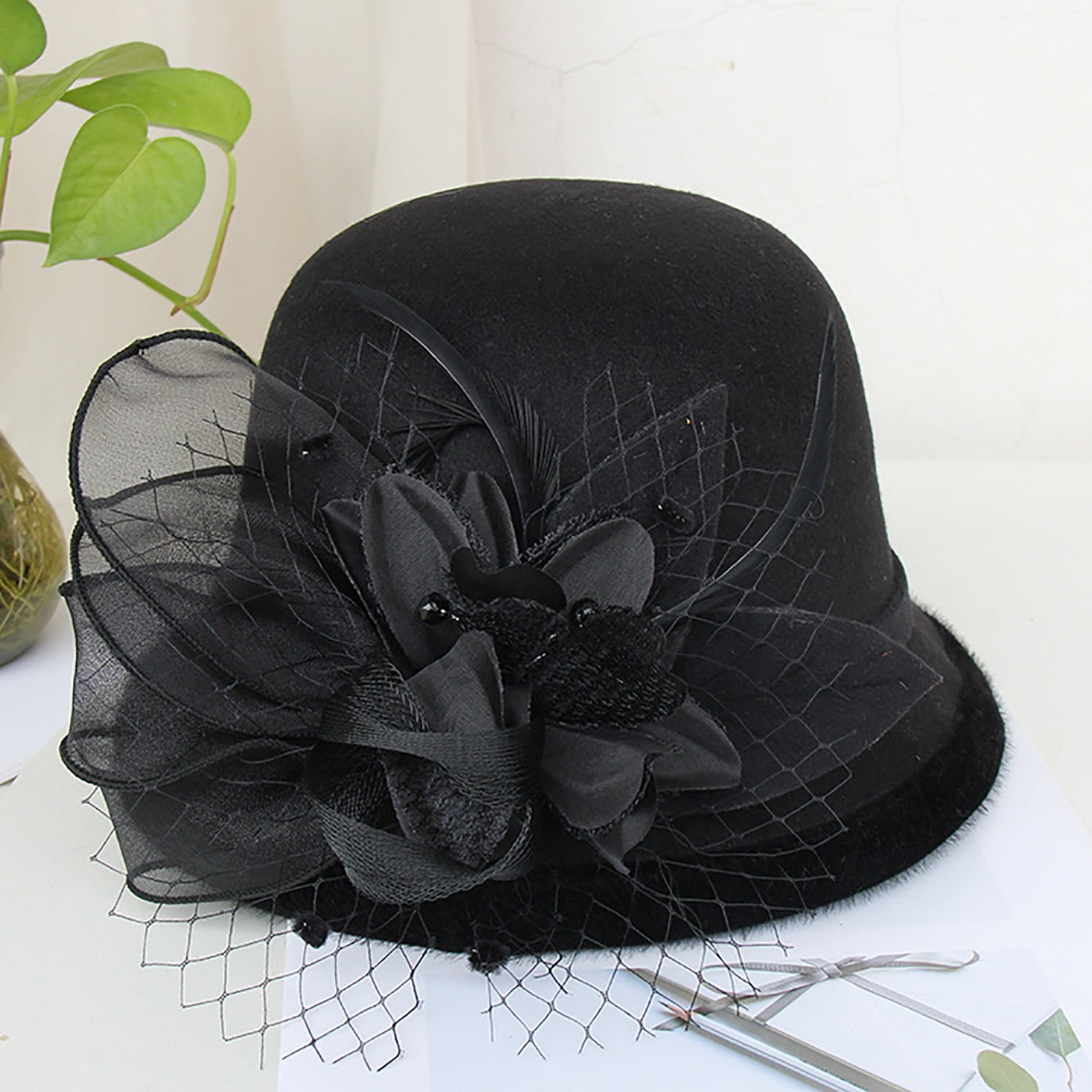 KI-8jcuD Beach Hats For Women Women'S Autumn And Winter Flowers Round Top  Casual Fisherman'S Basin Cap Small Bowler Hat Features: Coneflower Black