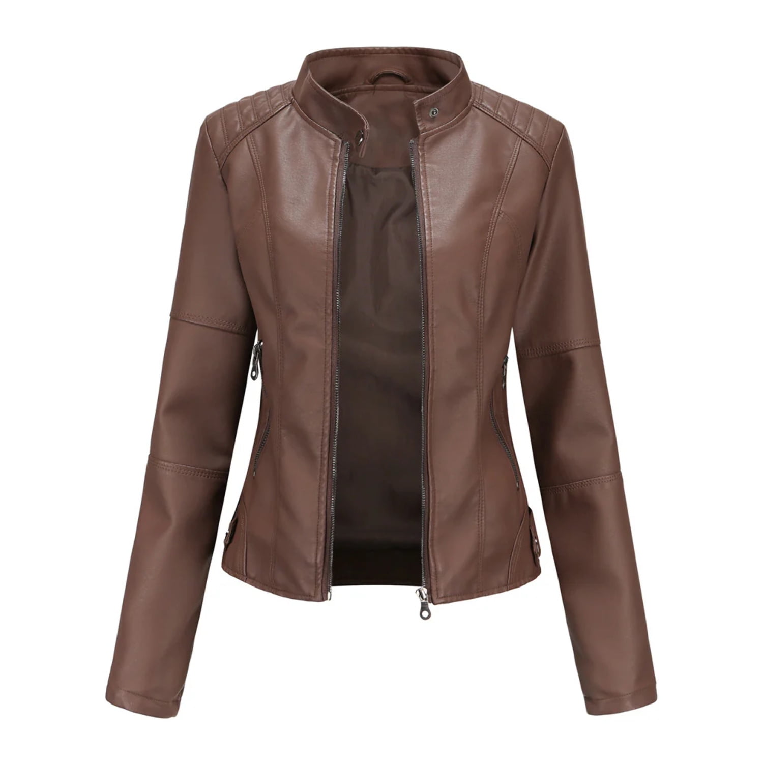 Biker Oversized Stand Collar Leather Jacket - Walmart.com