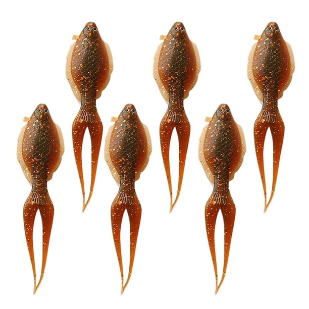 6 cebos de pesca blandos de cola dividida para pesca de fletán color tostado Bronceado