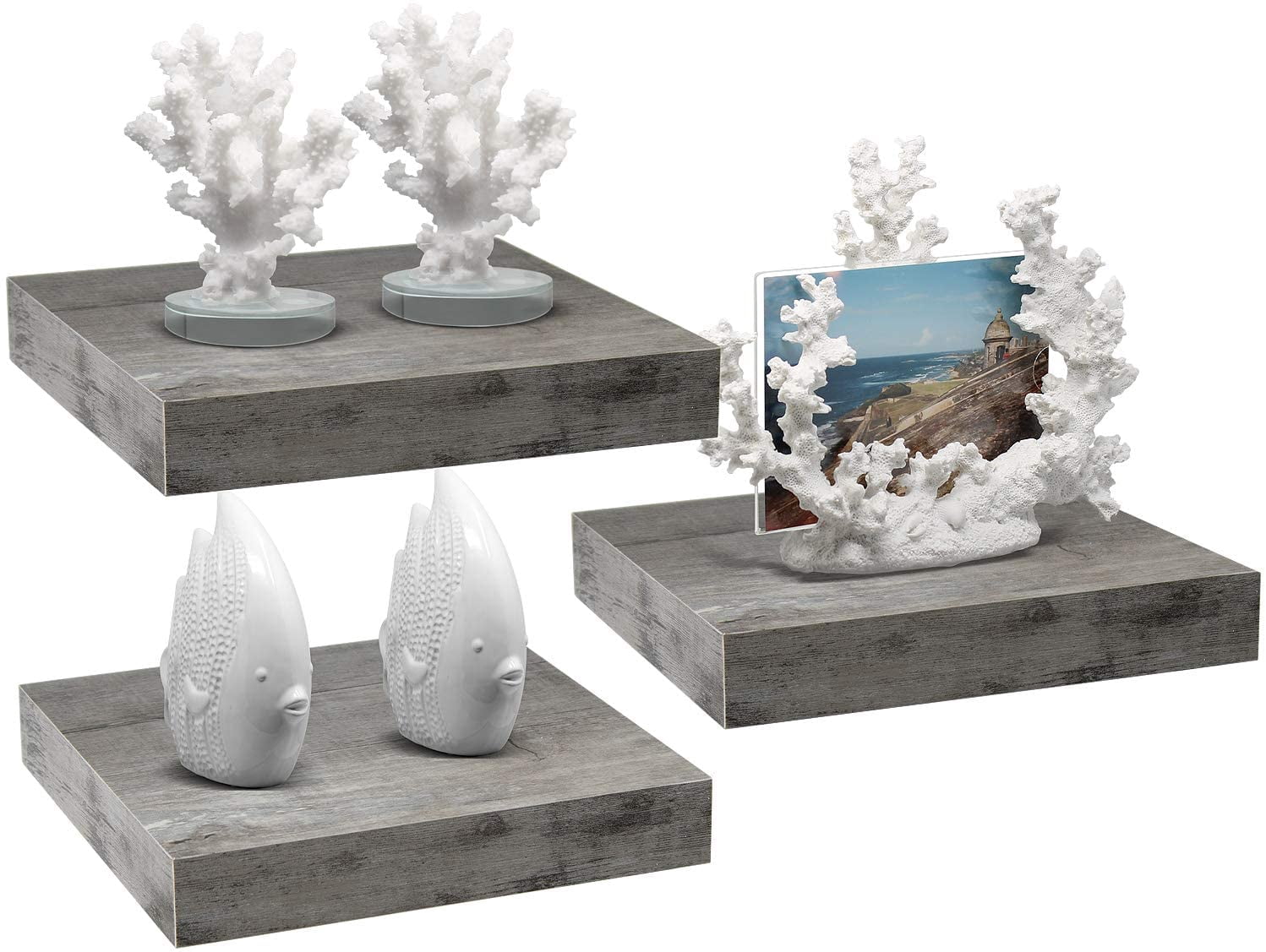 Sorbus 9.25"x9.25" Grey Floating Shelves for Wall Decor (Set of 3)