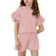 thumbnail image 2 of Razzly Child Girls Summer Outfits 2 Piece Set Casual Round Neck Short Sleeve Top And Shorts Elastic Waist Comfortable Playwear For Toddler Kids Mom And Toddler Matching Clothes New(Pink,4-5 Years), 2 of 8