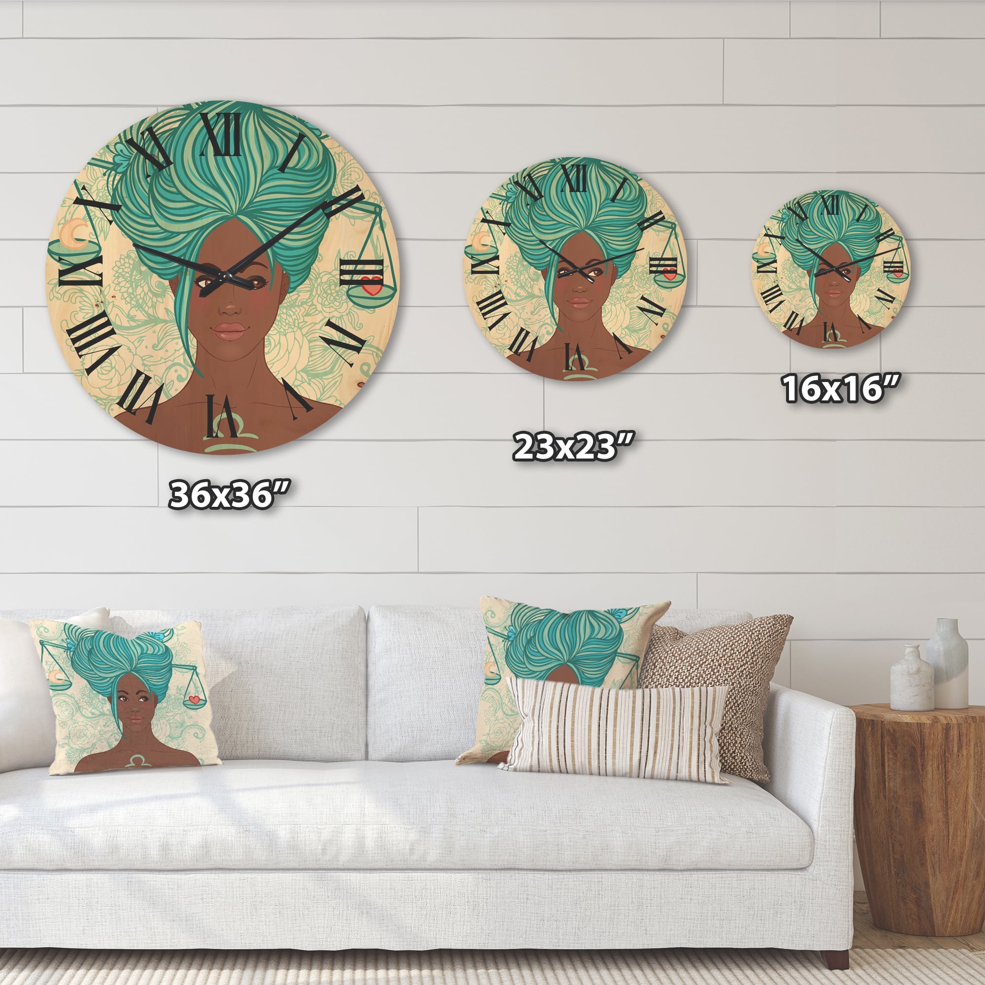 Designart 'Portrait of African American Woman With Blue Hair I' Modern Wood Wall Clock