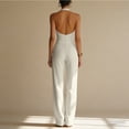 thumbnail image 4 of JULMCOMO Jumpsuits for Women Halter Deep V Neck Open Back Slim Fit Summer Outfits Sleeveless Straight Leg Dressy Jumpsuits with Pockets White S, 4 of 6