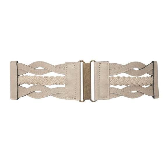 eVogues Plus Size Braided Elastic Leatherette Fashion Belt Khaki