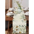 thumbnail image 4 of Table Runner Dresser Scarves 70 Inch Long,Blossom Daisy Flower Green Leaves Linen Dining Table Runners Botanical Foliage on Vintage Letter Tabletop Scarf for Wedding Holiday Party Kitchen, 4 of 9
